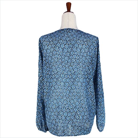 MICHAEL Michael Kors Blue Gold Leaf Smocked Sheer Popover Top Size M - Picture 6 of 7